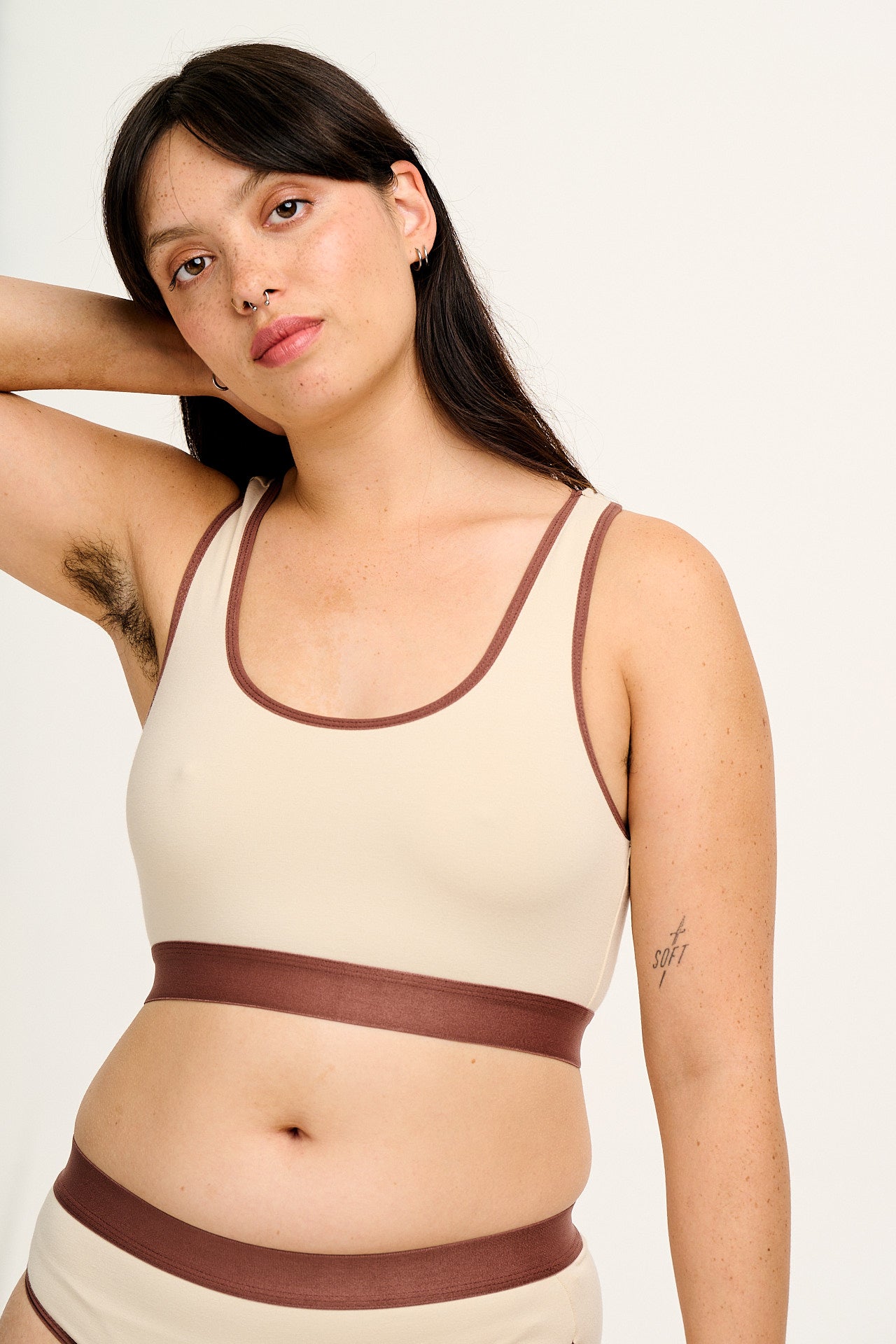 Iona - Racer Back Cotton & Bamboo Crop Top in Ecru