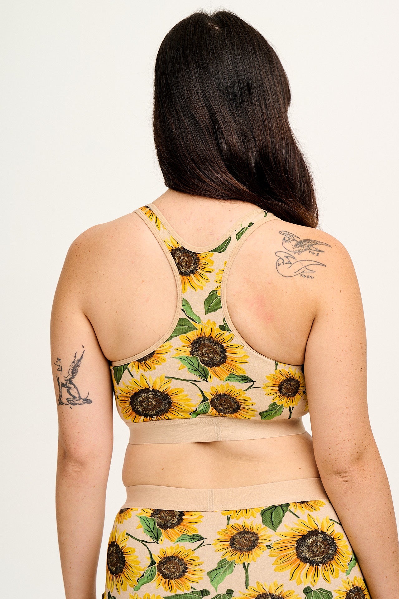 Iona - Racer Back Cotton & Bamboo Crop Top in Cream Sunflower Print