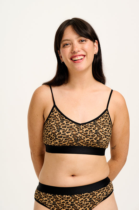 Ruby - Crop Top Cotton & Bamboo Bralette in Leopard Print