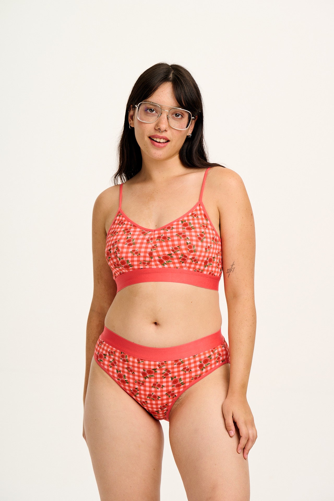 Cora - Cotton & Bamboo Bikini Pant in Pink Check Rosalind Print