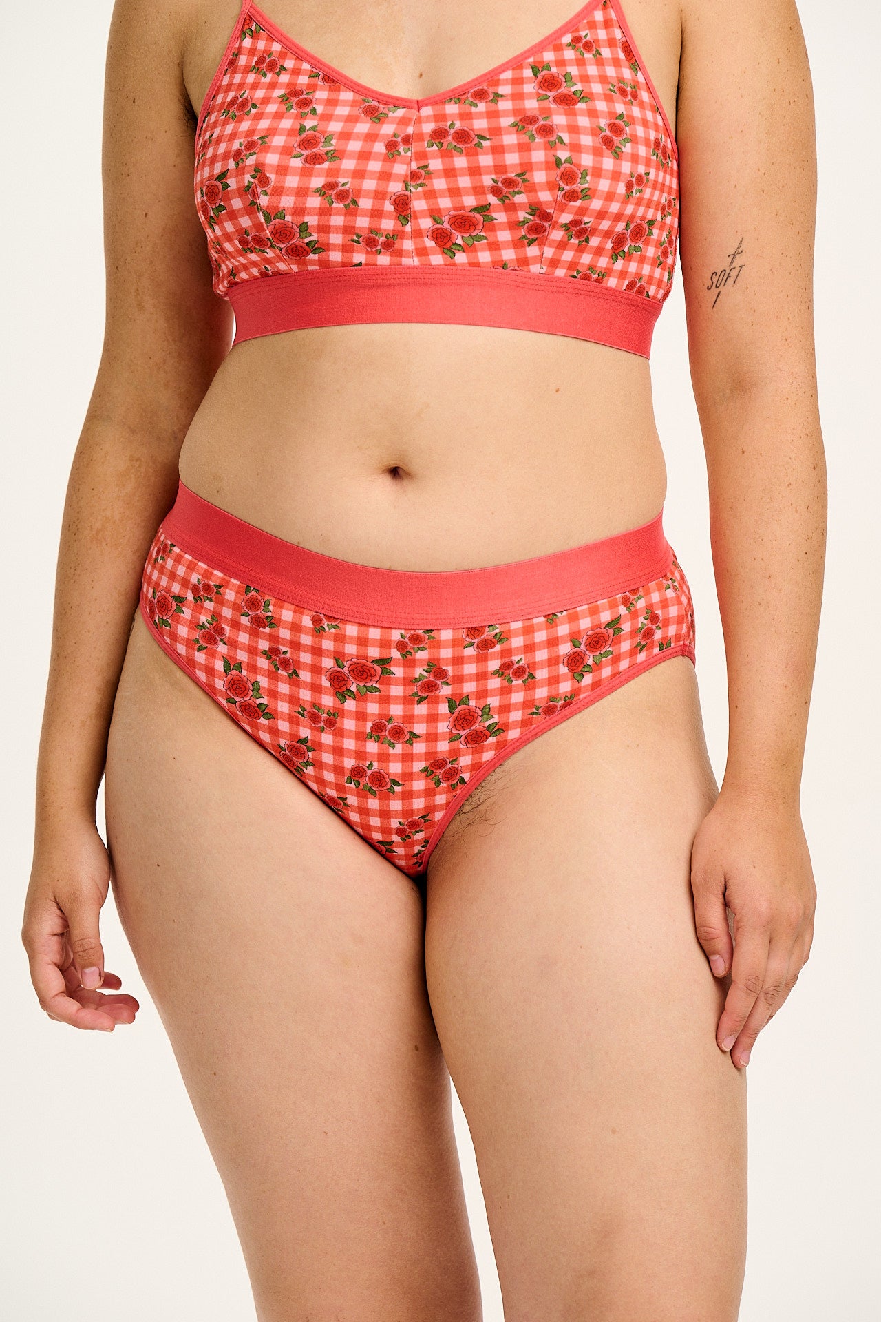 Cora - Cotton & Bamboo Bikini Pant in Pink Check Rosalind Print