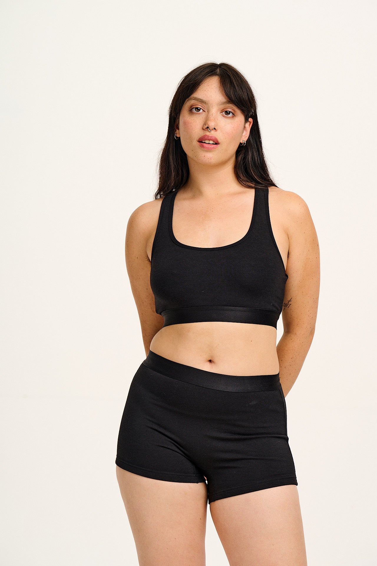 Iona - Racer Back Cotton & Bamboo Crop Top in Black