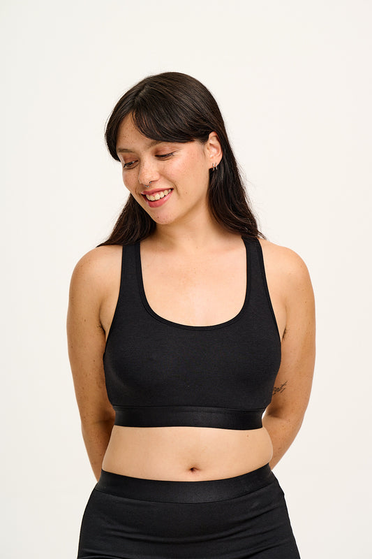 Iona - Racer Back Cotton & Bamboo Crop Top in Black