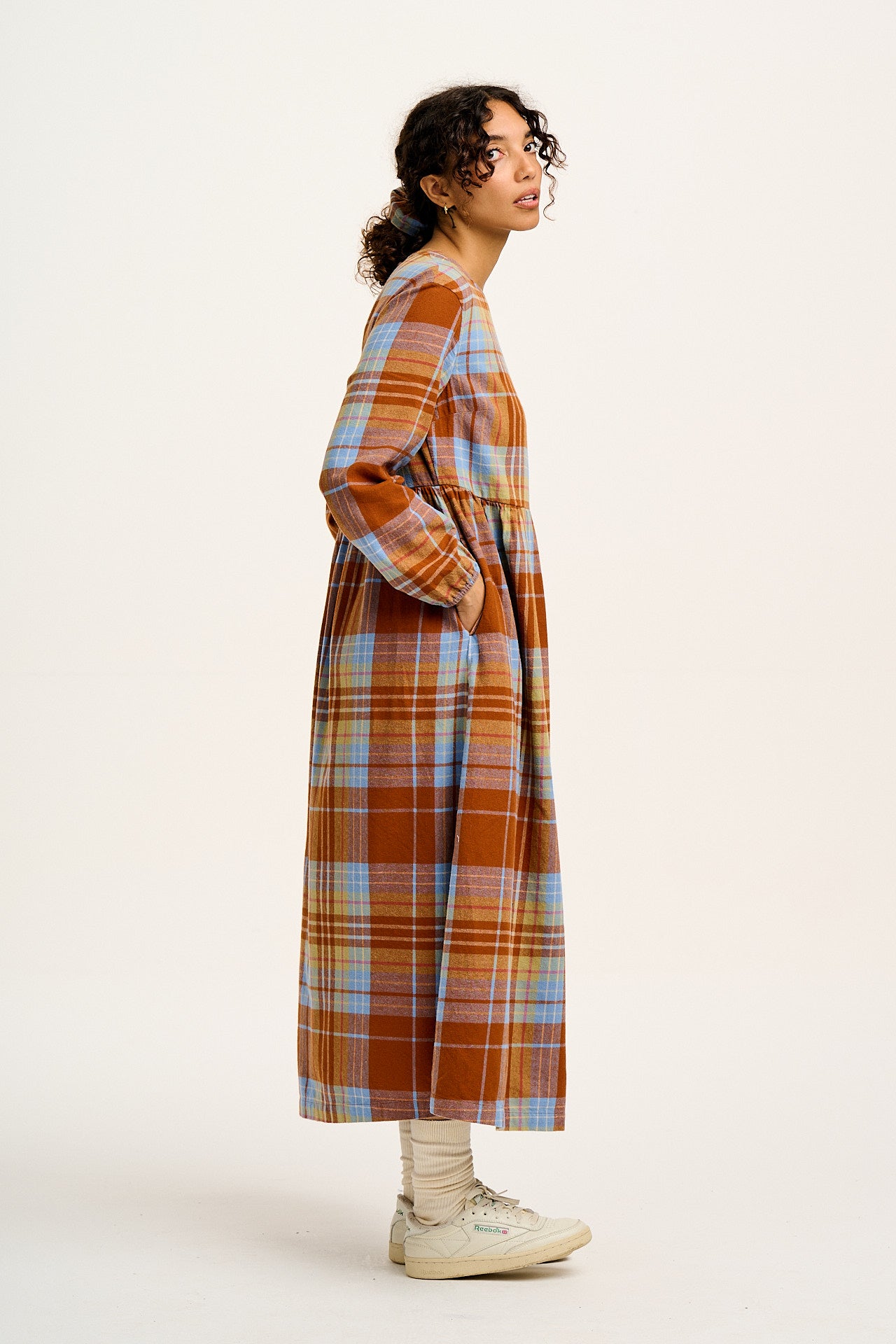 Maeve - Midi Dress in Brown & Blue Alastair Tartan Print