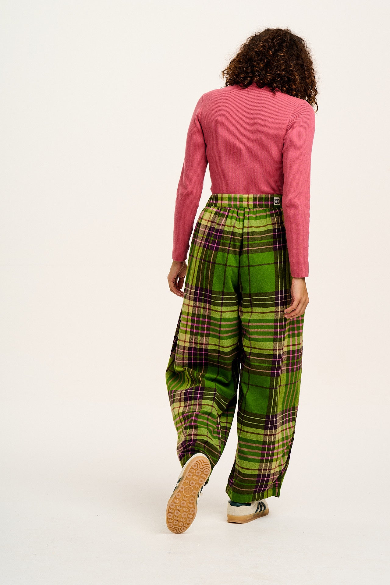 Beau - Balloon Cotton Trousers in Green Isla Tartan Print