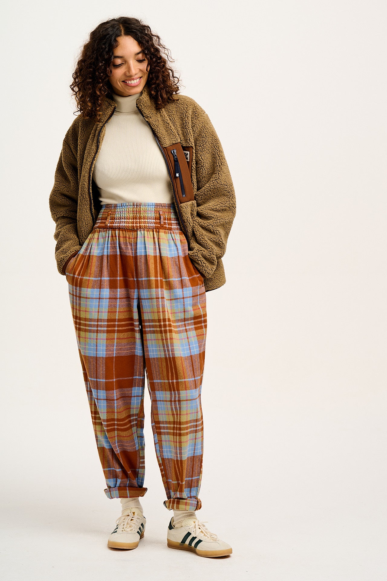 Alexa - Cotton Trousers in Brown & Blue Alastair Tartan