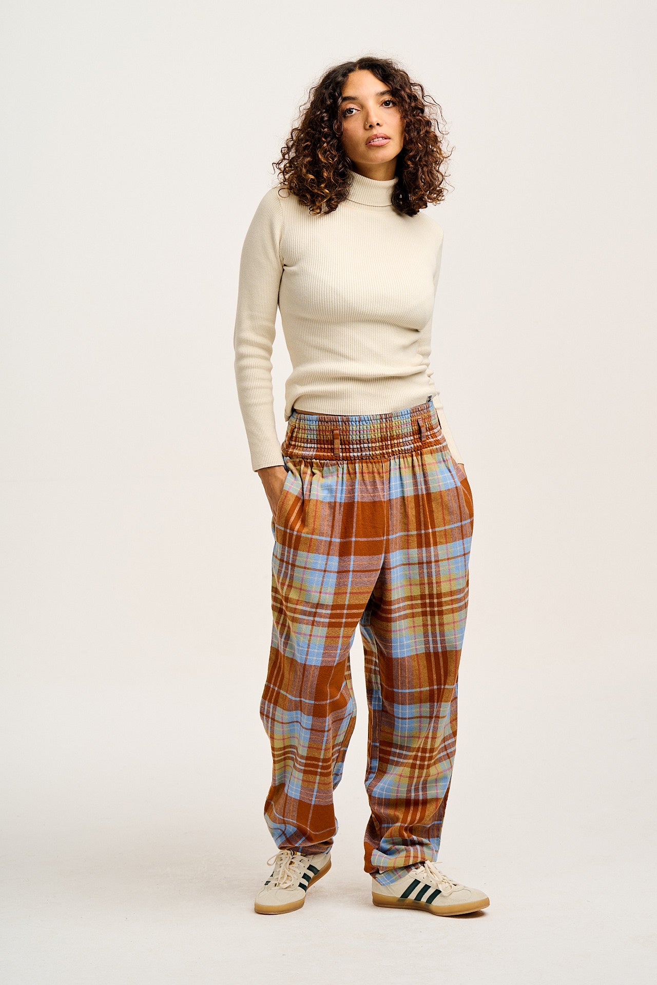 Alexa - Cotton Trousers in Brown & Blue Alastair Tartan