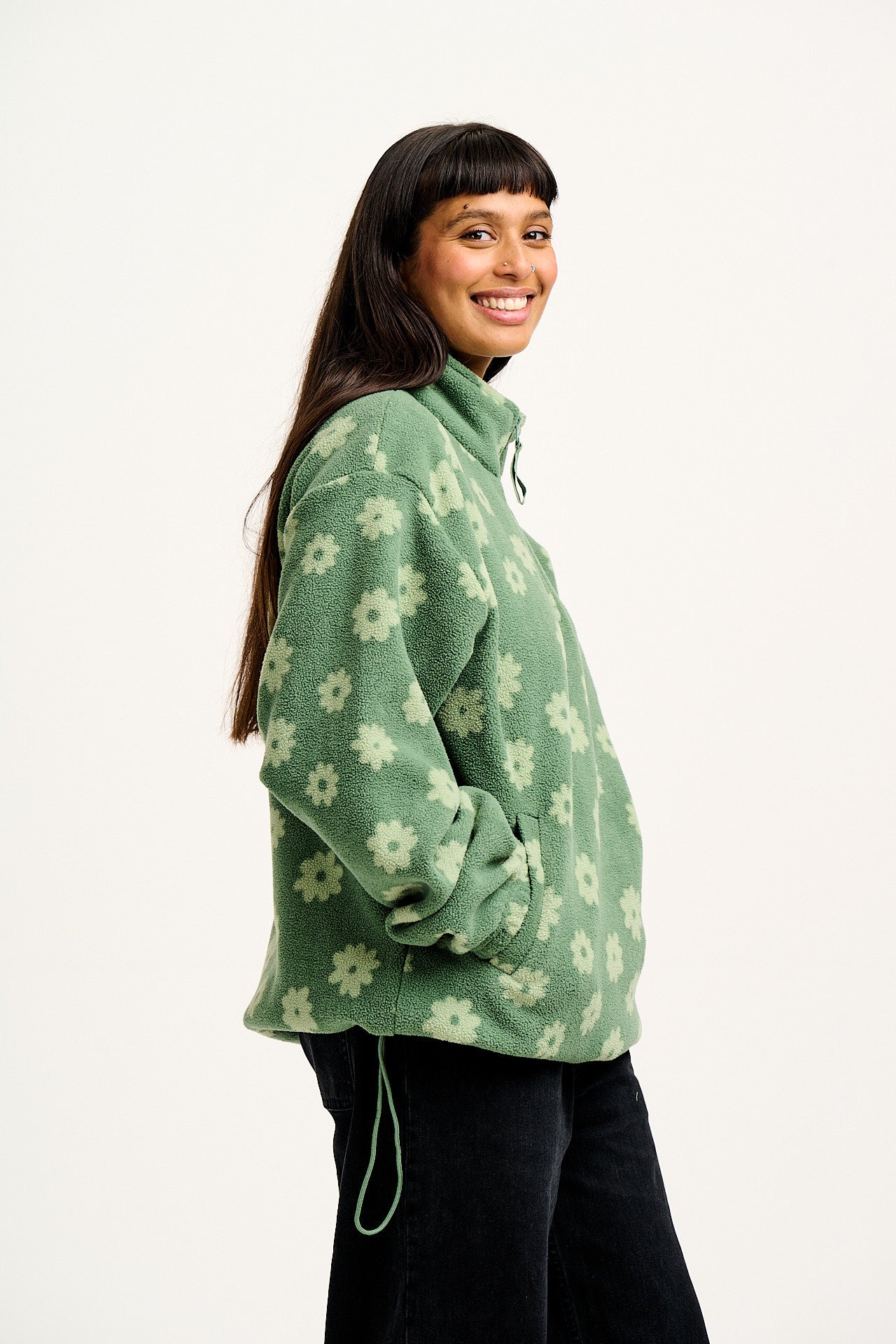 Stevie - Soft Polar Fleece in Green Delano Floral Print