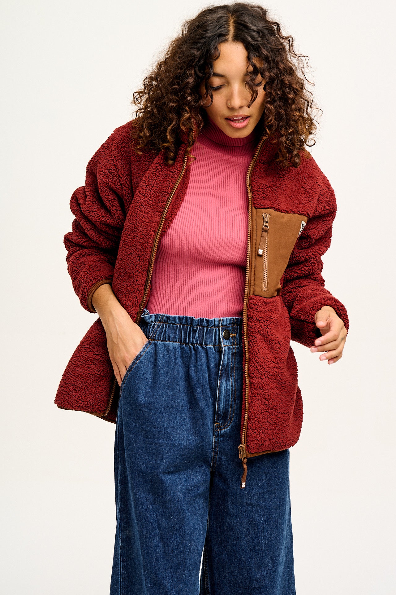 Harper - Borg Fleece Jacket in Jasper Red