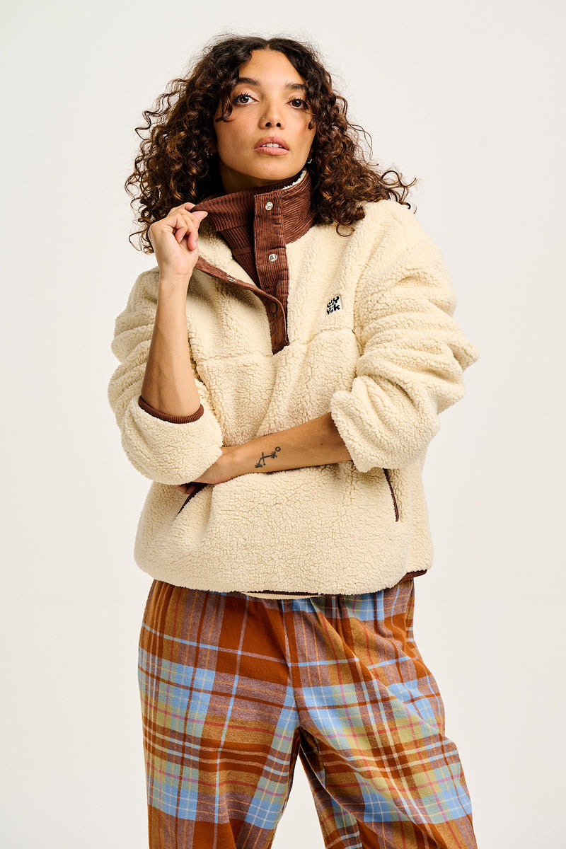 Malone Fleece - Cream & Brown