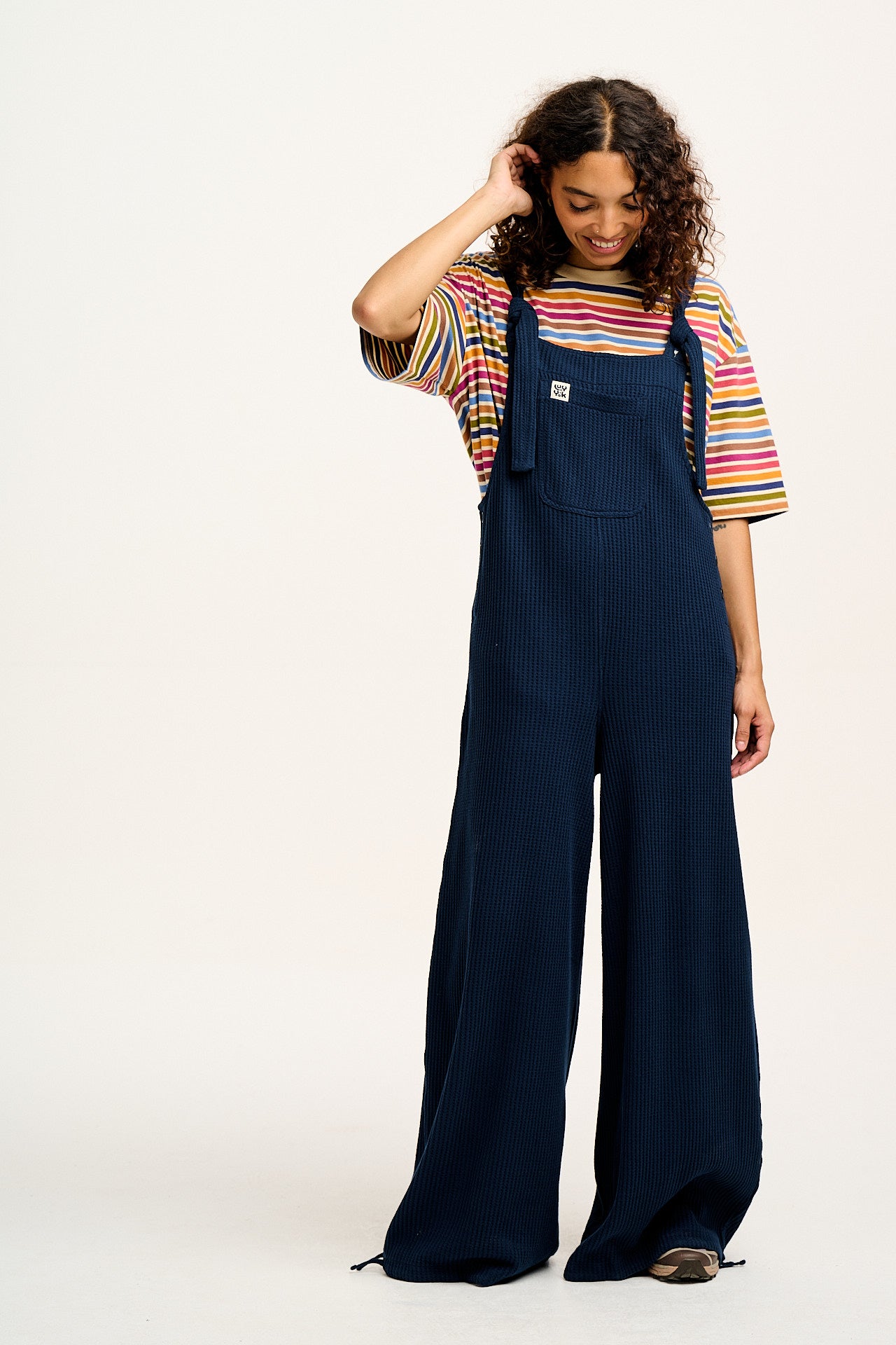 Ali - Slouchy Waffle Cotton Dungarees in Varsity Blue