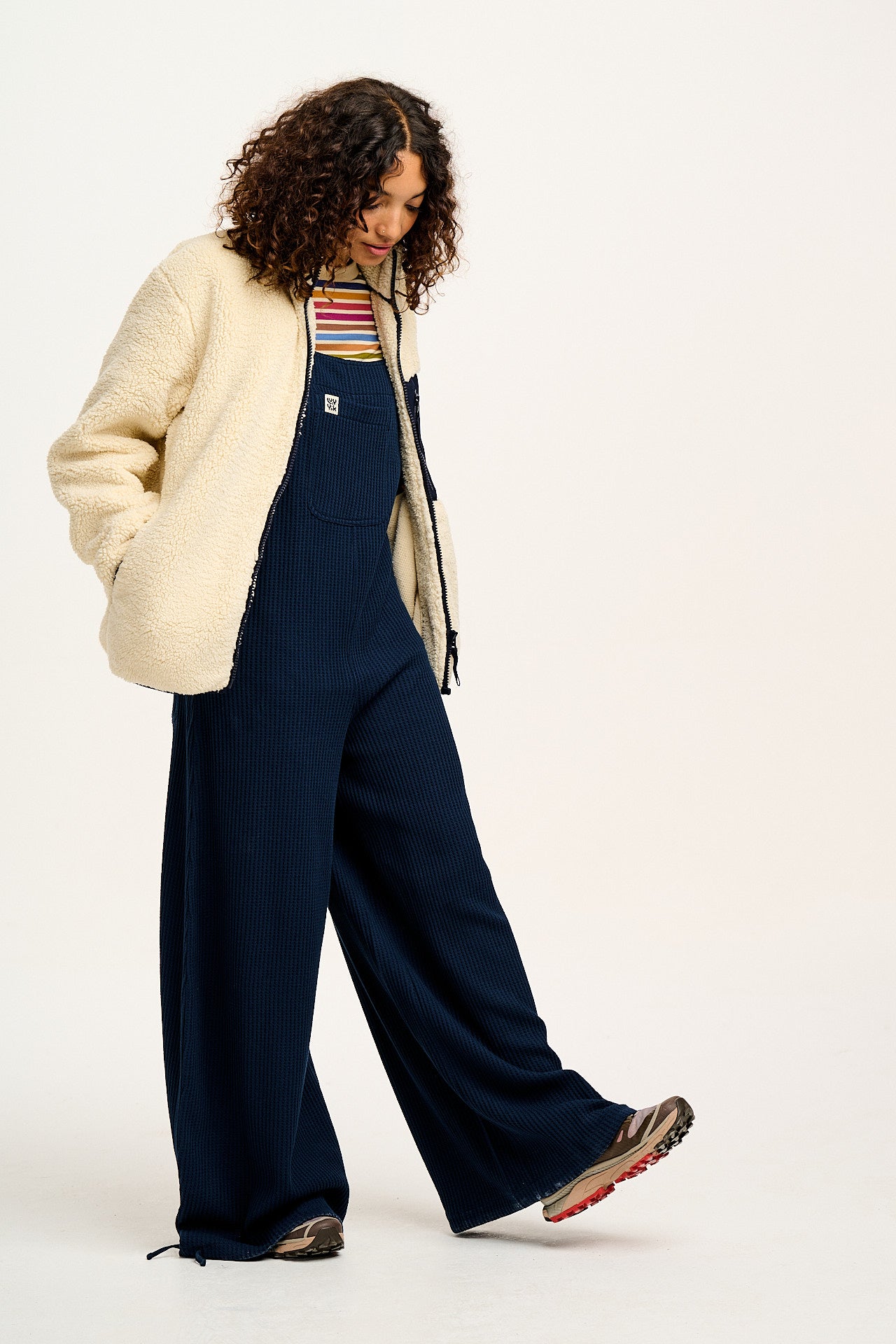 Ali - Slouchy Waffle Cotton Dungarees in Varsity Blue