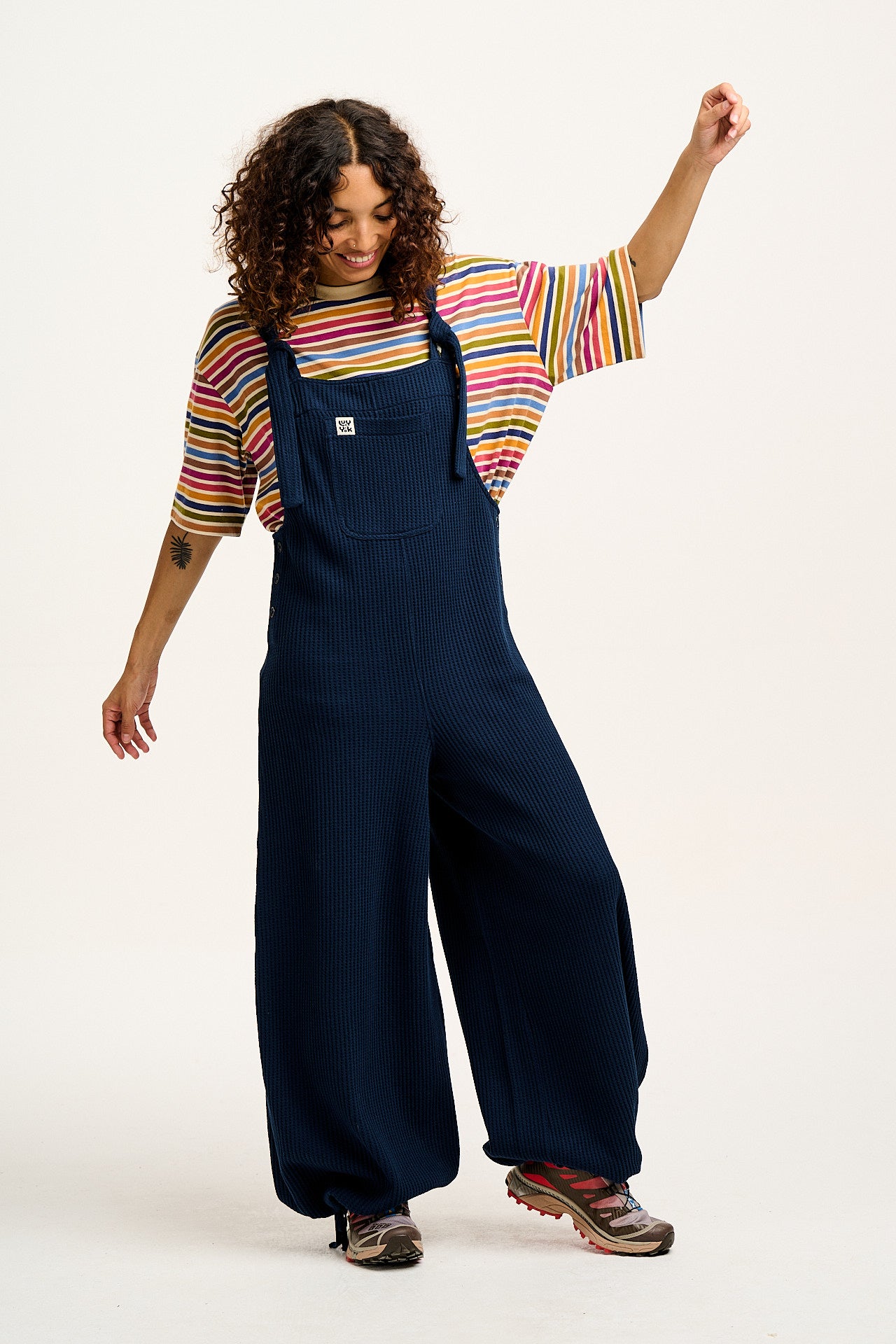 Ali - Baggy Waffle Cotton Dungarees in Varsity Blue