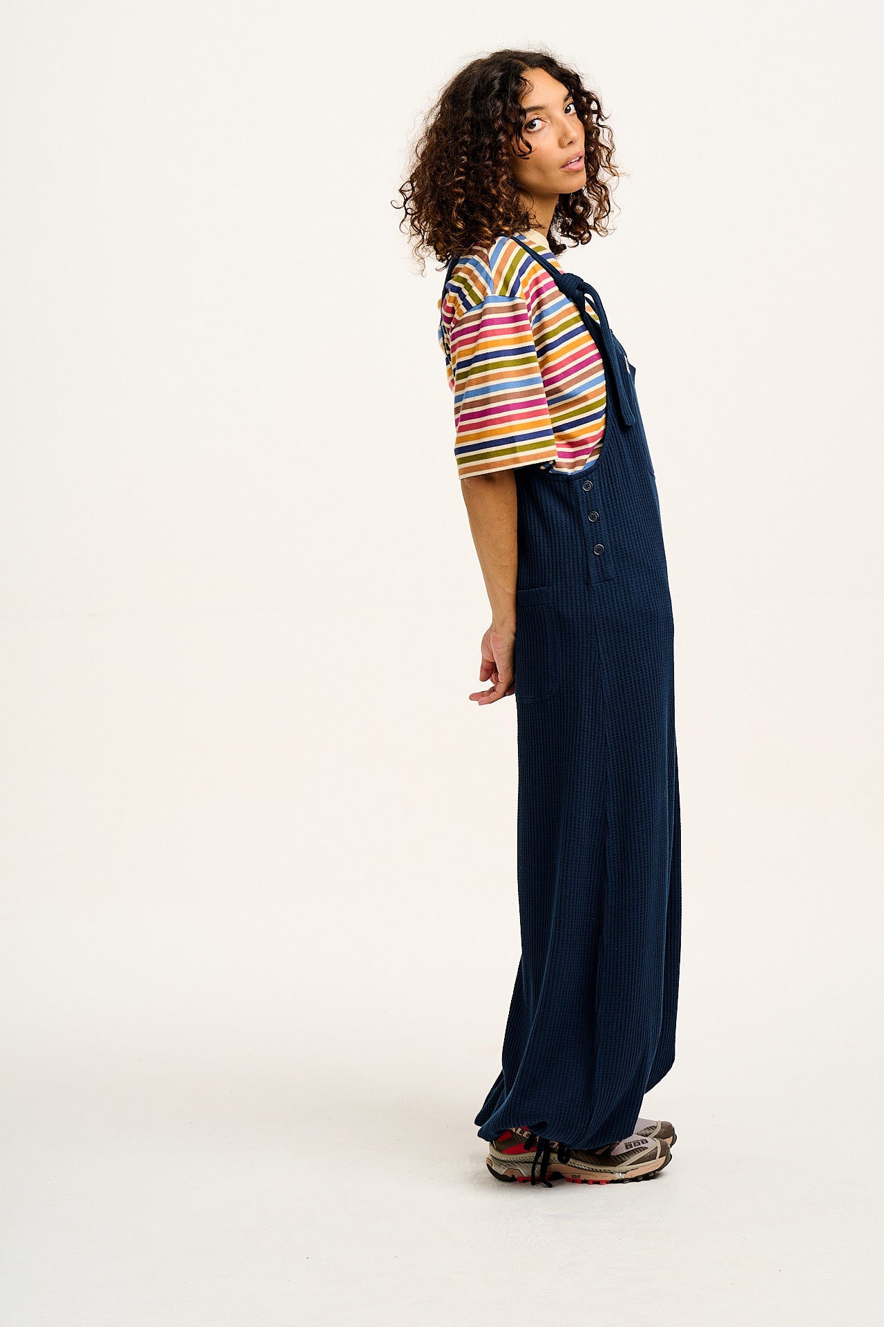 Ali - Slouchy Waffle Cotton Dungarees in Varsity Blue