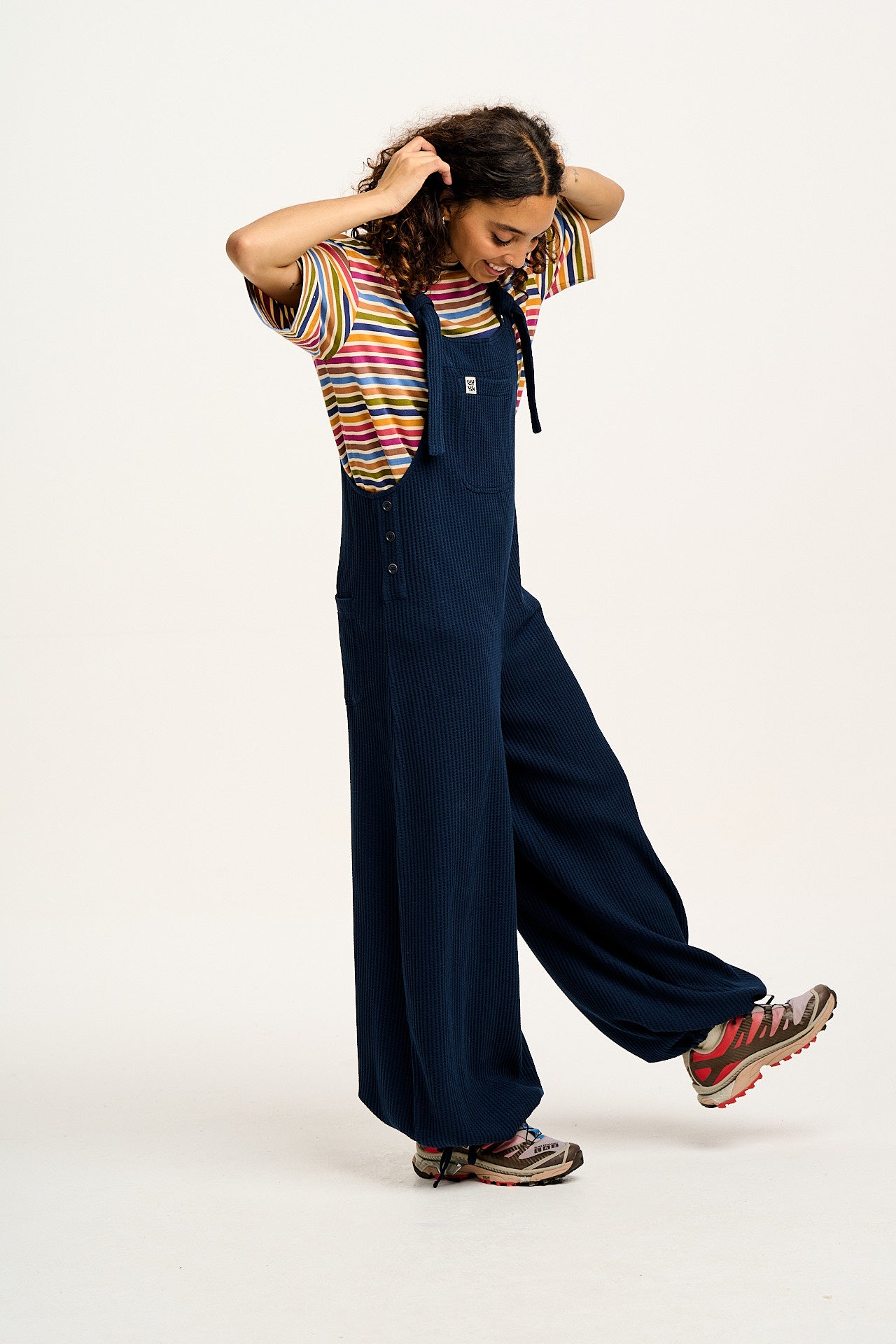 Ali - Slouchy Waffle Cotton Dungarees in Varsity Blue