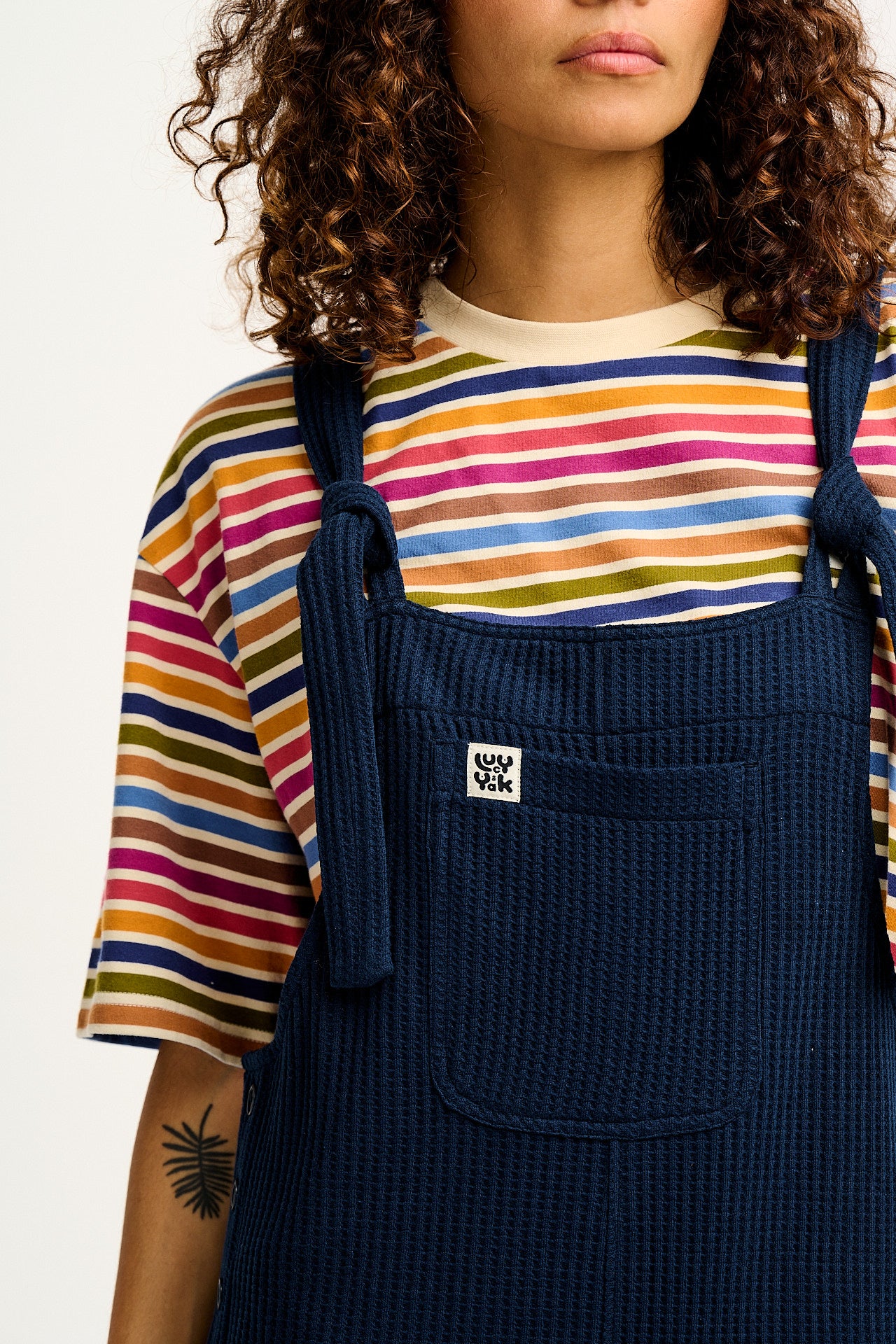 Ali - Baggy Waffle Cotton Dungarees in Varsity Blue