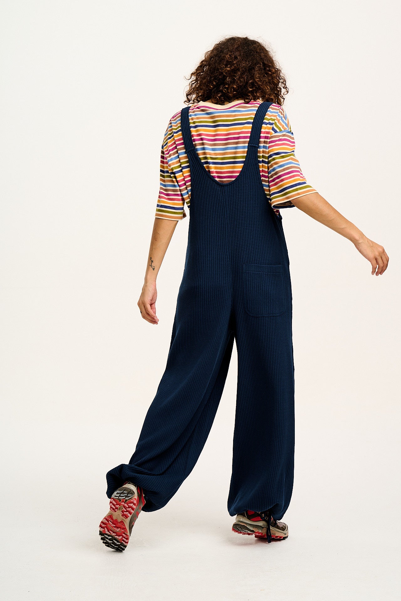 Ali - Baggy Waffle Cotton Dungarees in Varsity Blue