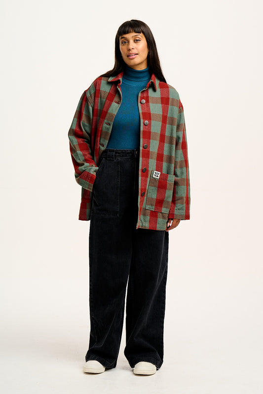 Olly - Twill Jacket in Green & Red Houston Tartan Print