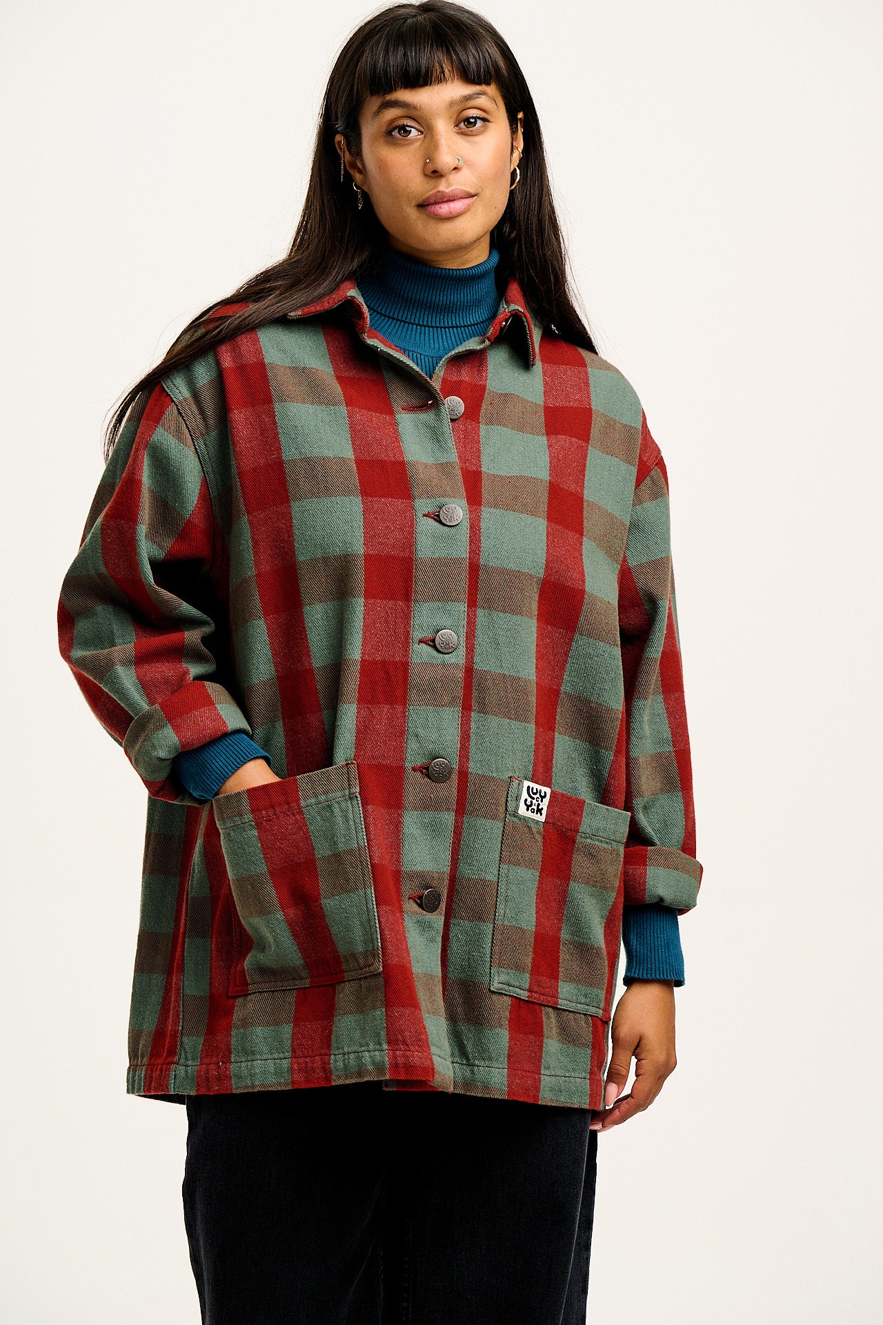 Olly - Twill Jacket in Green & Red Houston Tartan Print