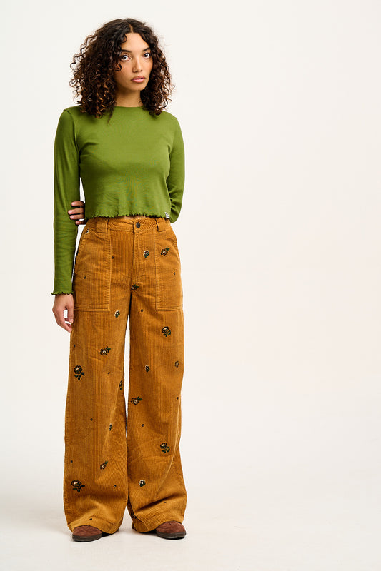 Delores - Wide Leg Corduroy Trousers with Clara Embroidery