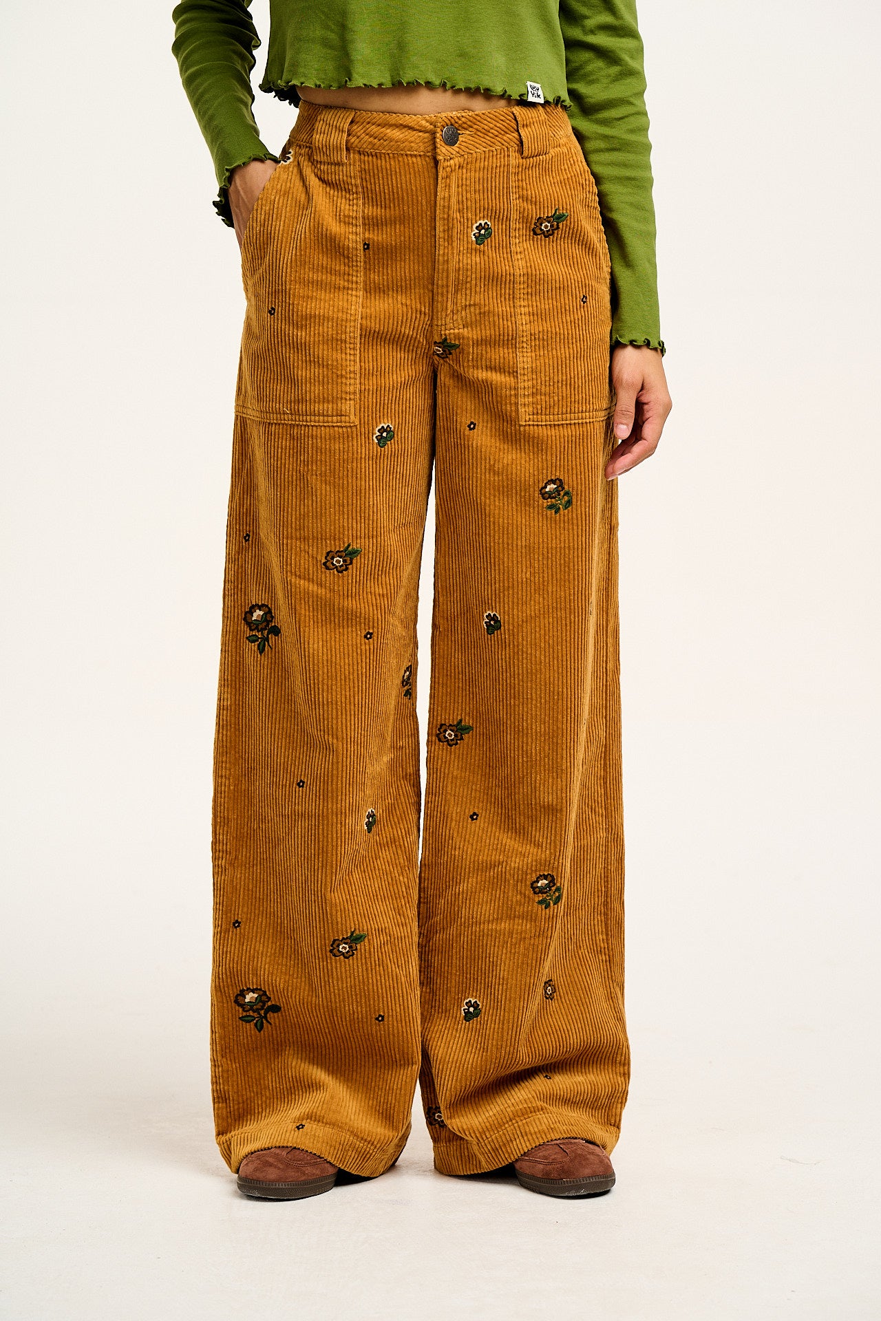 Delores - Wide Leg Corduroy Trousers with Clara Embroidery