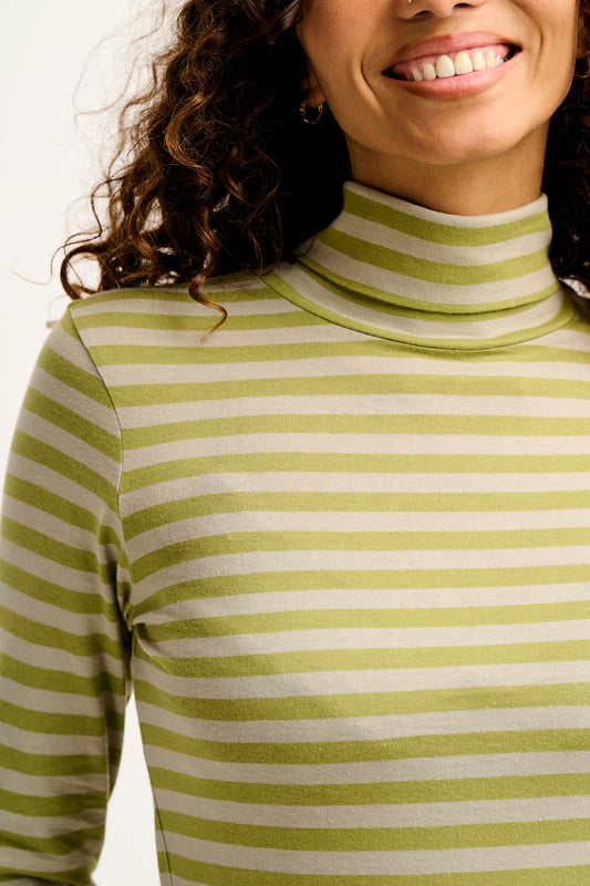 Hayden - Cotton & TENCEL™ Modal Roll Neck Top in Sage Stripe