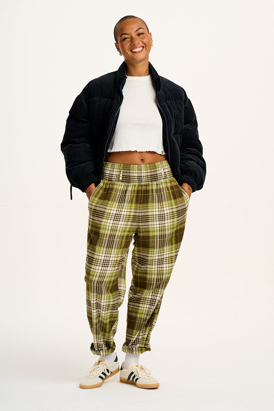 Alexa - Brushed Cotton Trousers in Green Forest Tartan