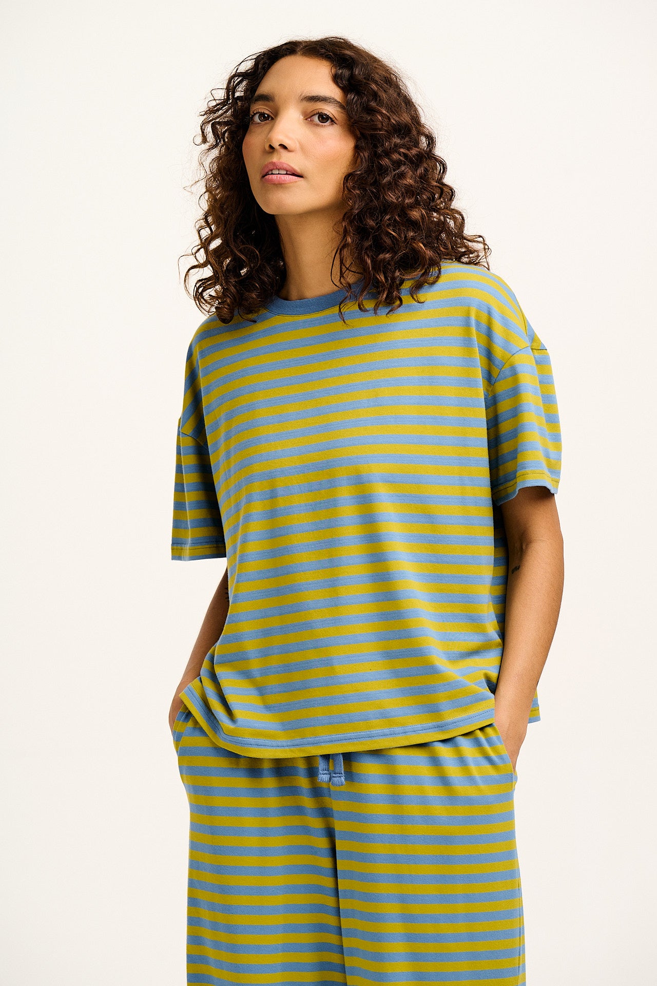 Sabrina - Soft Pyjamas in Sage & Blue Stripe