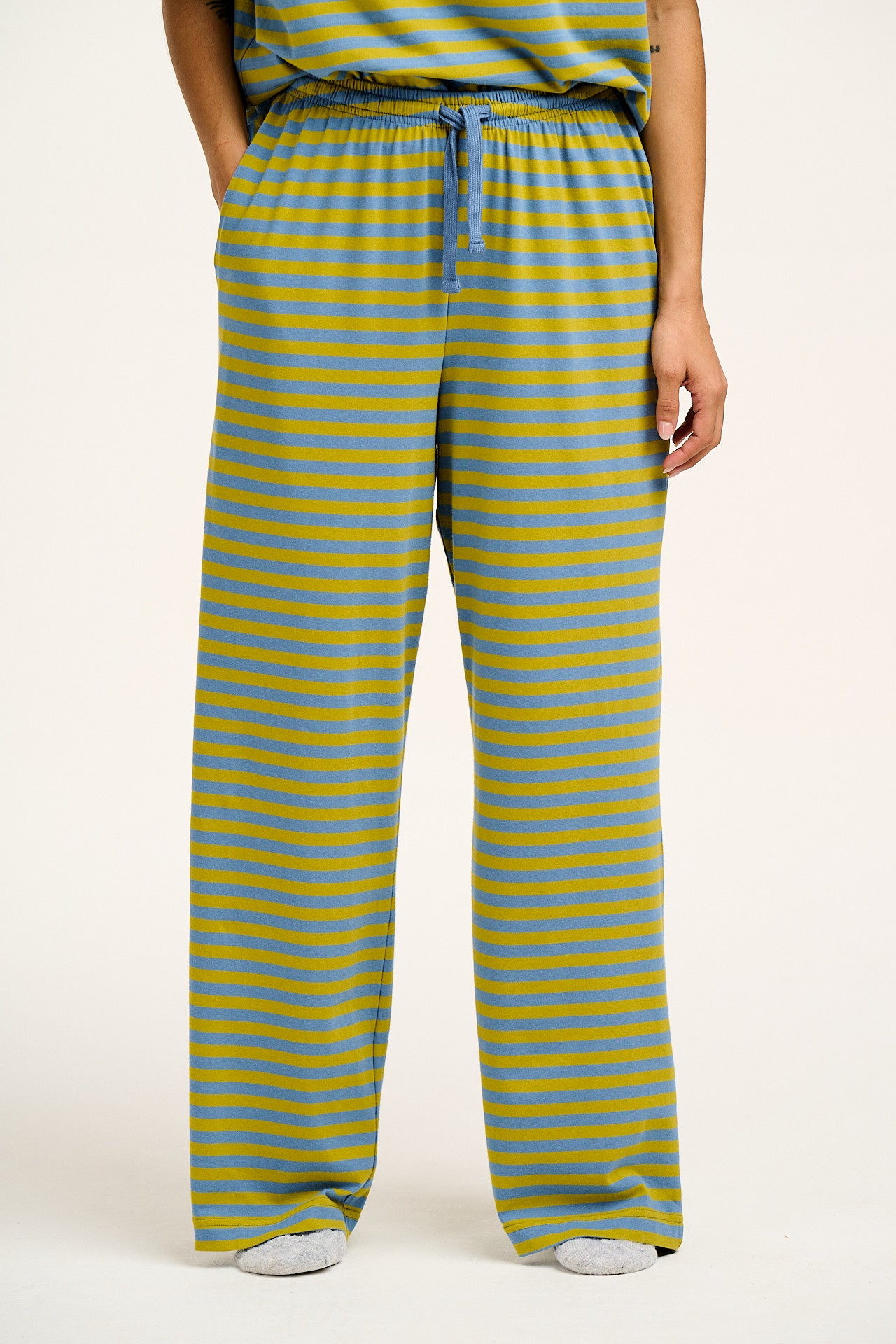 Sabrina - Soft Pyjamas in Sage & Blue Stripe