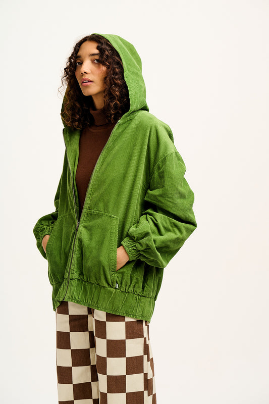 Wesley - Oversized Hoodie Corduroy Jacket in Highland Green