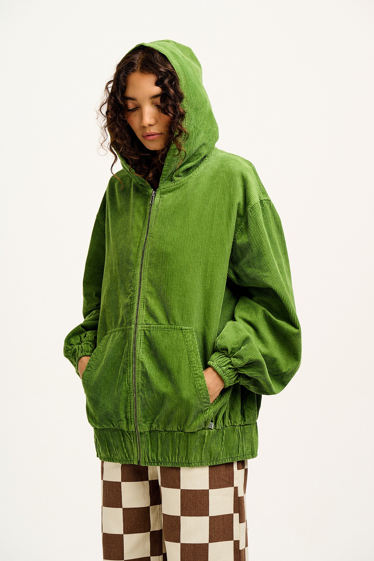 Wesley - Oversized Hoodie Corduroy Jacket in Highland Green