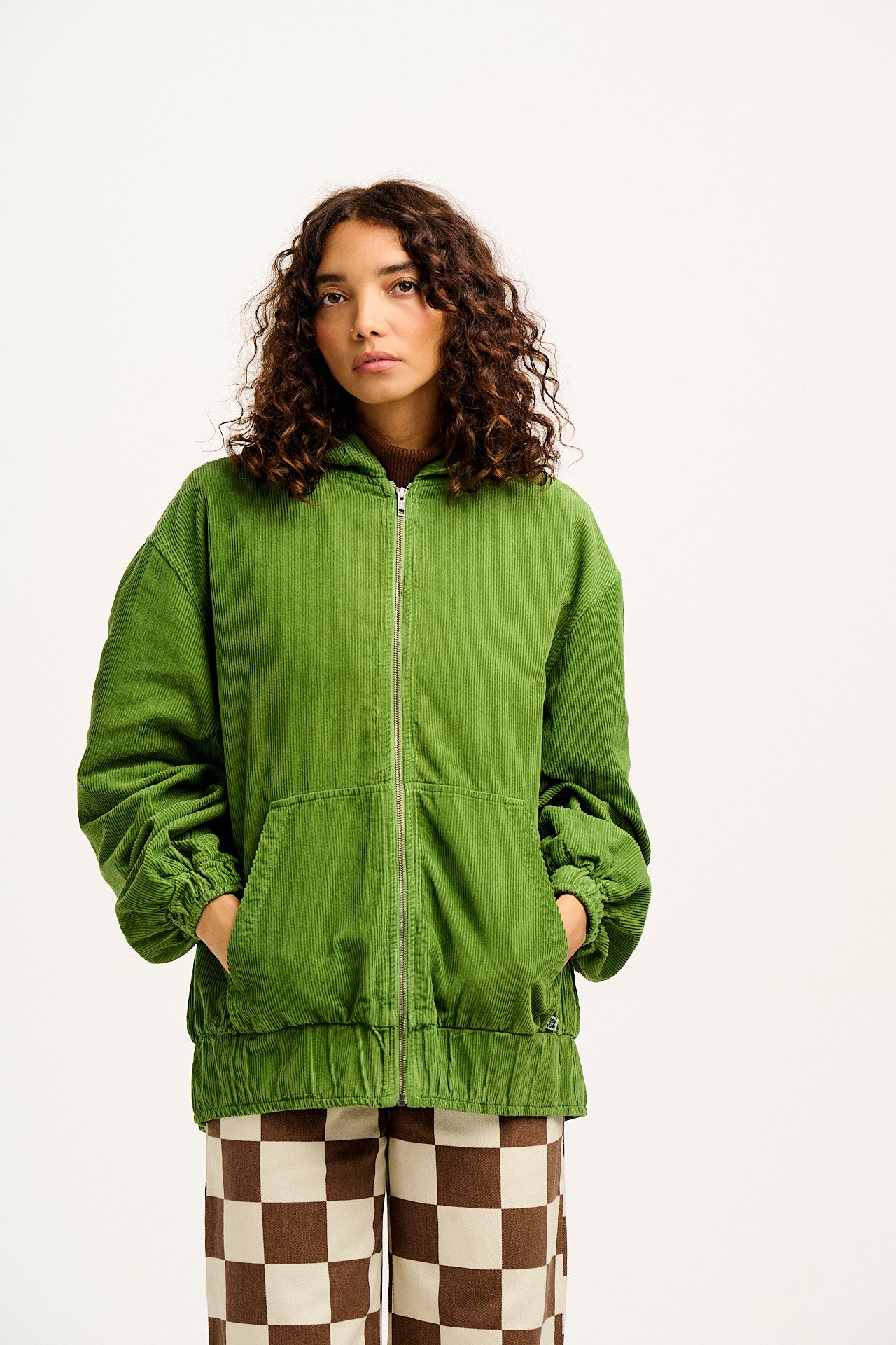 Wesley - Oversized Hoodie Corduroy Jacket in Highland Green