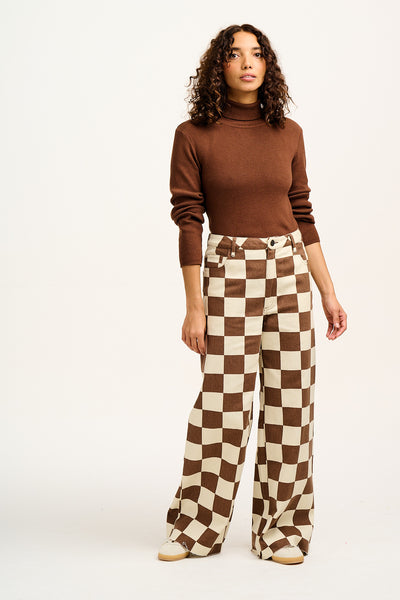 Carter - High Waisted Denim Jeans in Cookies & Cream Checkerboard 