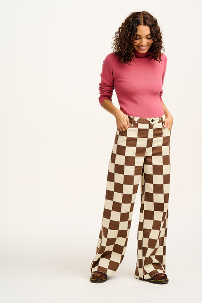 Carter High Waisted Denim Jeans in Cookies Cream Checkerboard