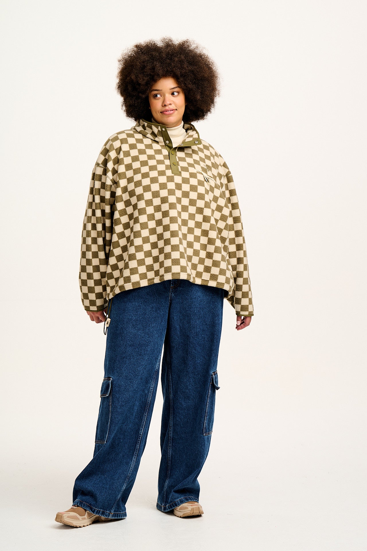 Maddison - Polar Fleece in Pistachio & Cream Checkerboard Print