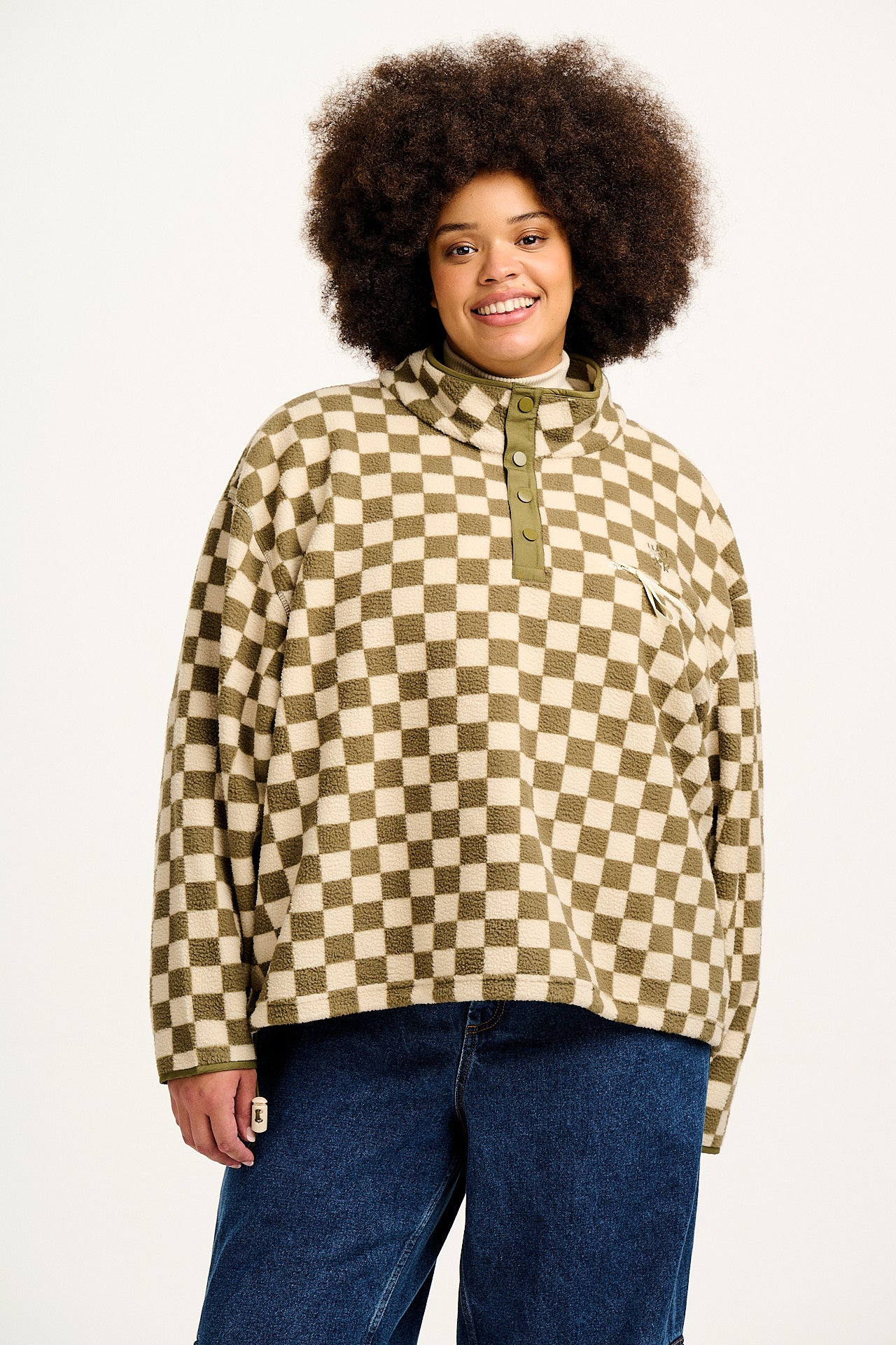 Maddison - Polar Fleece in Pistachio & Cream Checkerboard Print