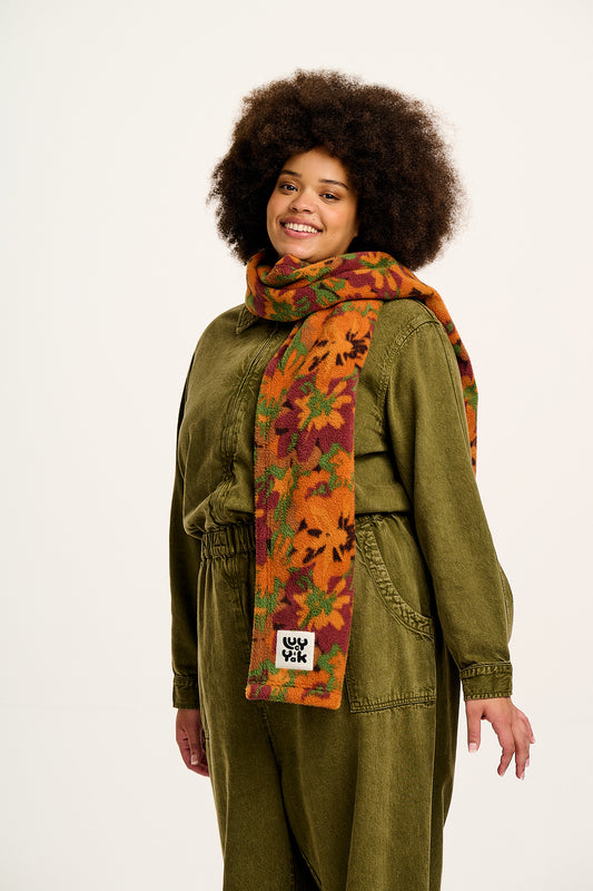 Ola - Polar Fleece Scarf in Orange Cass Floral Print