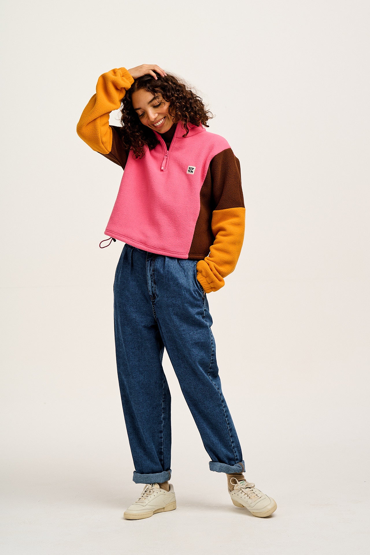 Blake - Cropped Polar Fleece in Ash Pink, Brown & Orange