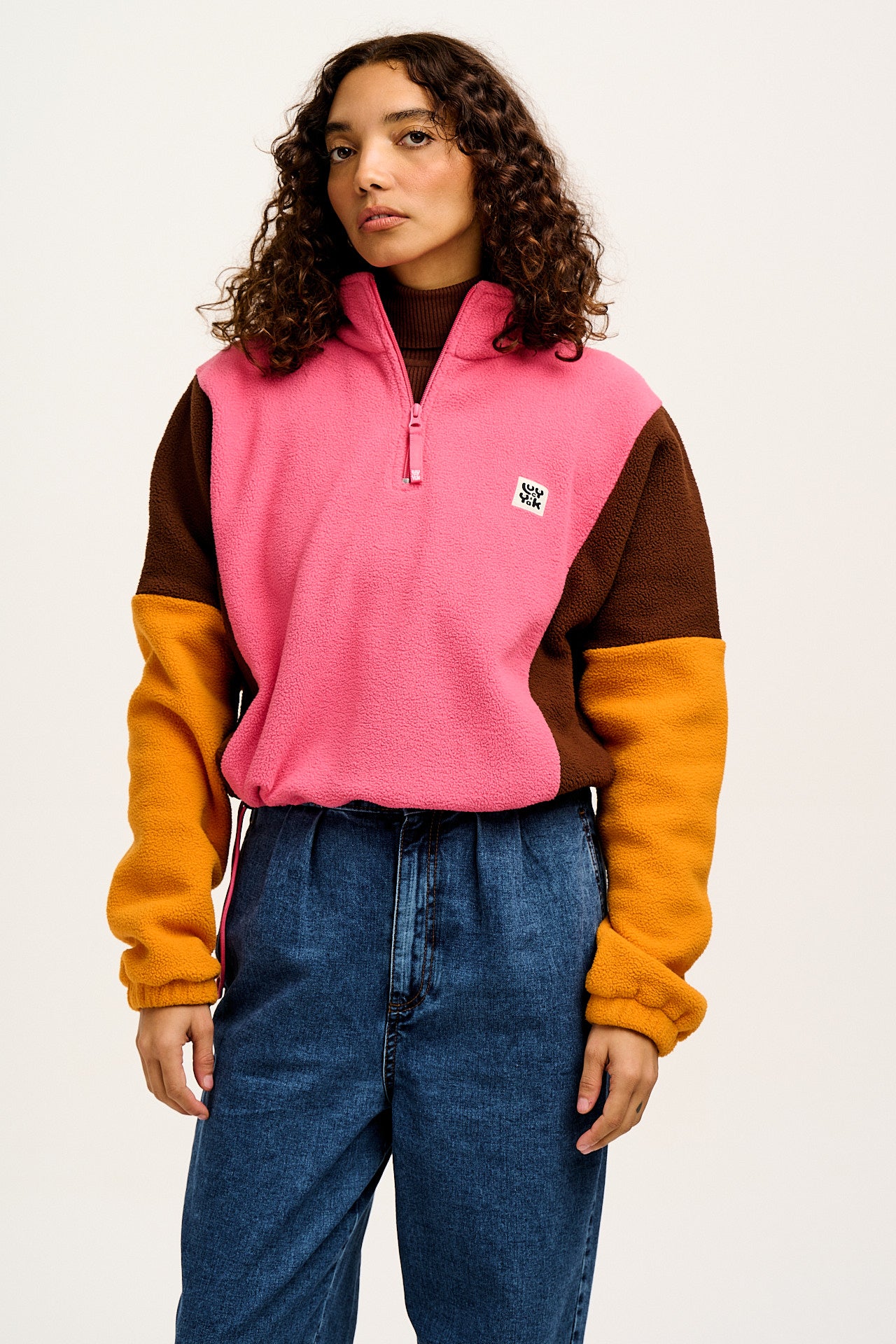 Blake - Cropped Polar Fleece in Ash Pink, Brown & Orange