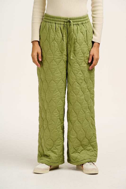 Chester - Quilted Cotton Trousers in Mosstone Green