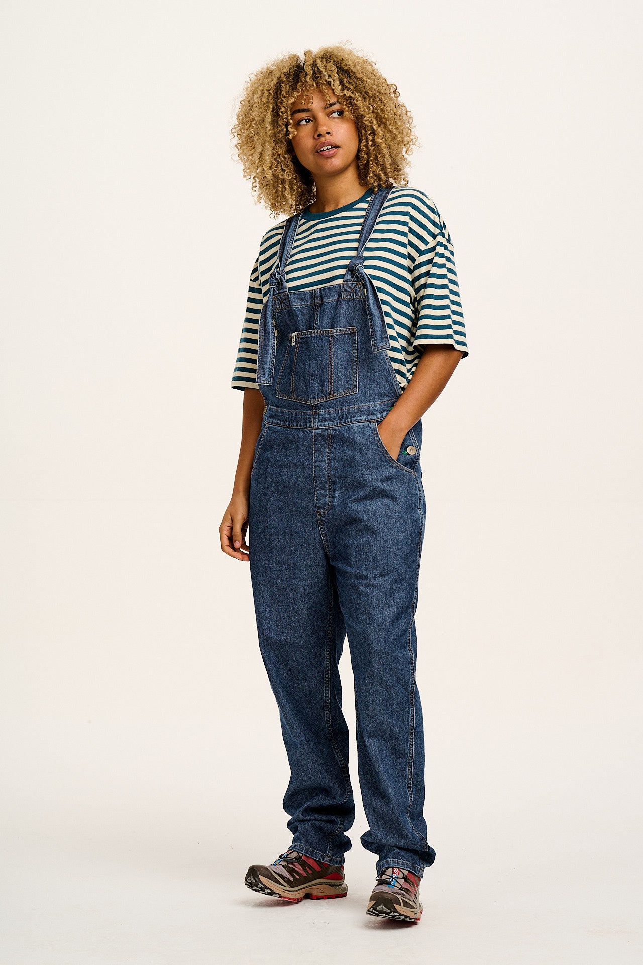 Reuben - Denim Dungarees in Mid Wash Blue