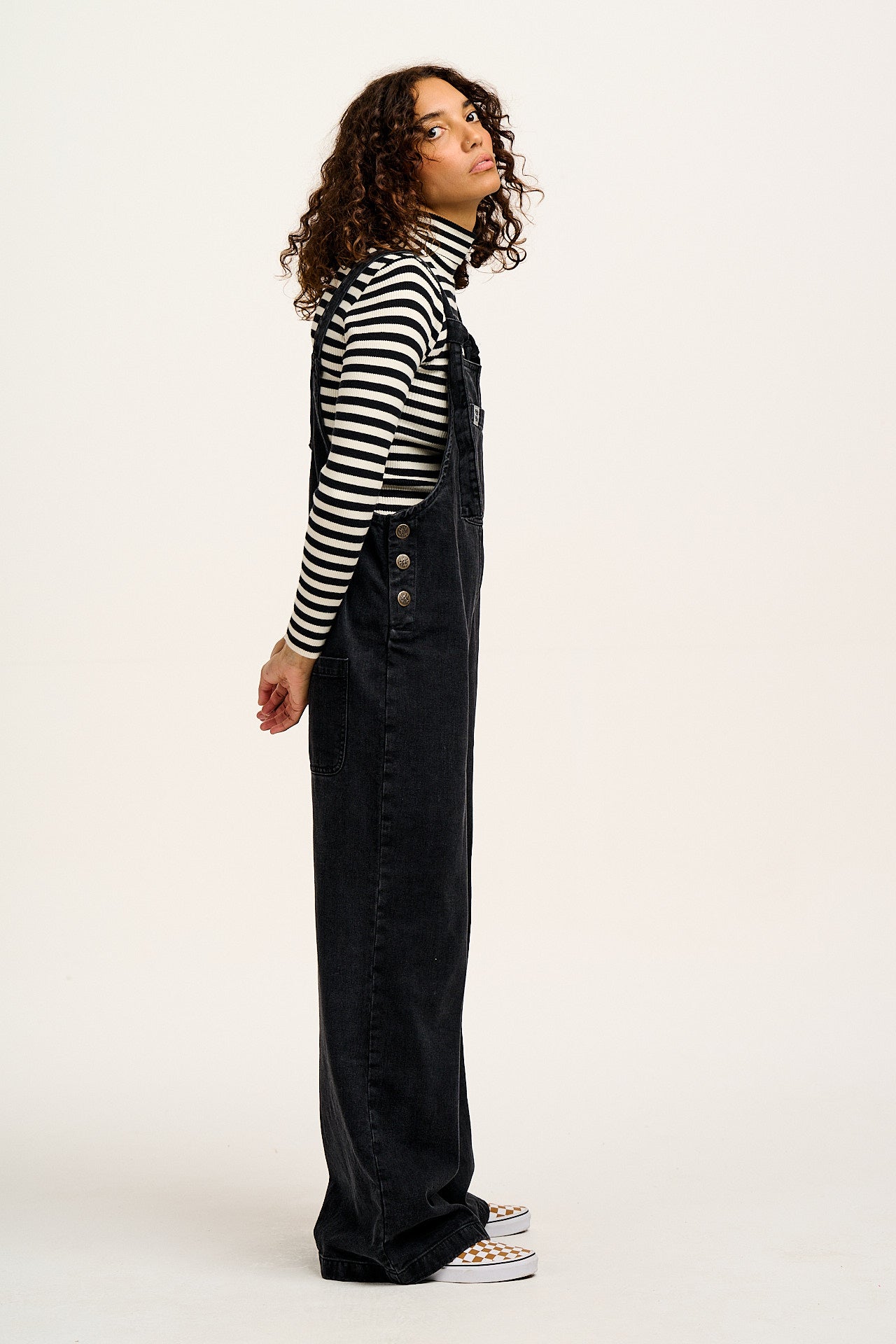 Ali - Slouchy Denim Dungarees in Washed Black