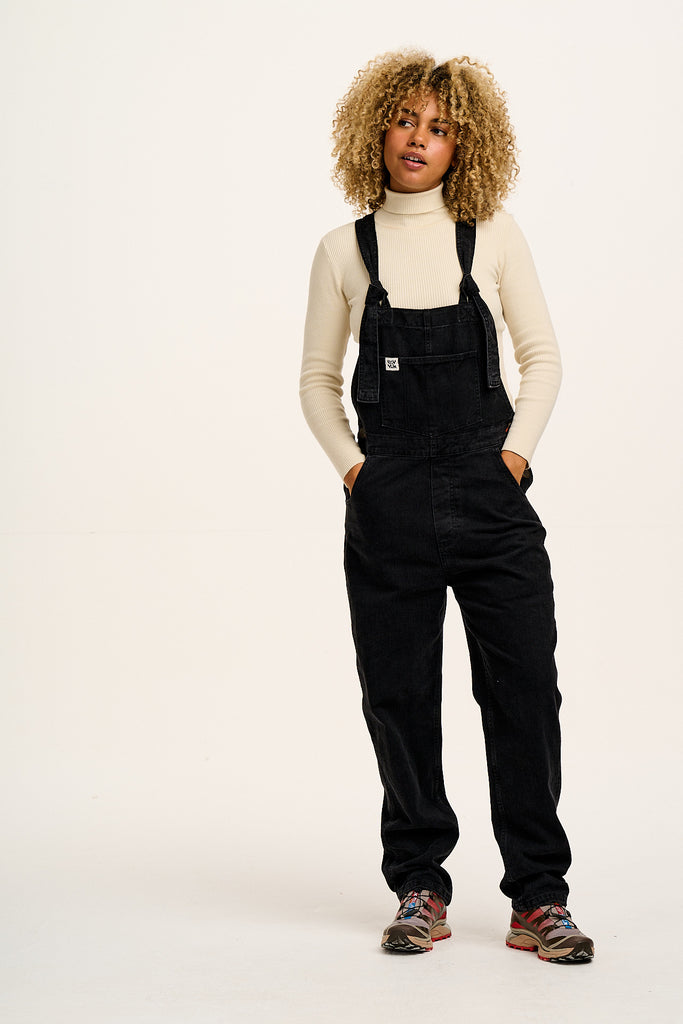 Reuben - Denim Dungarees in Washed Black