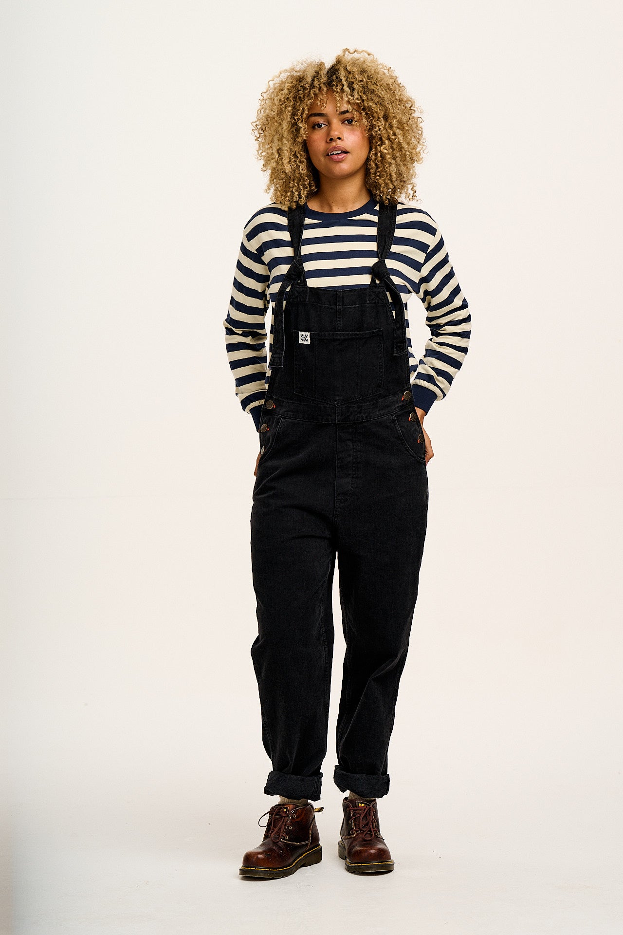 Reuben - Denim Dungarees in Washed Black