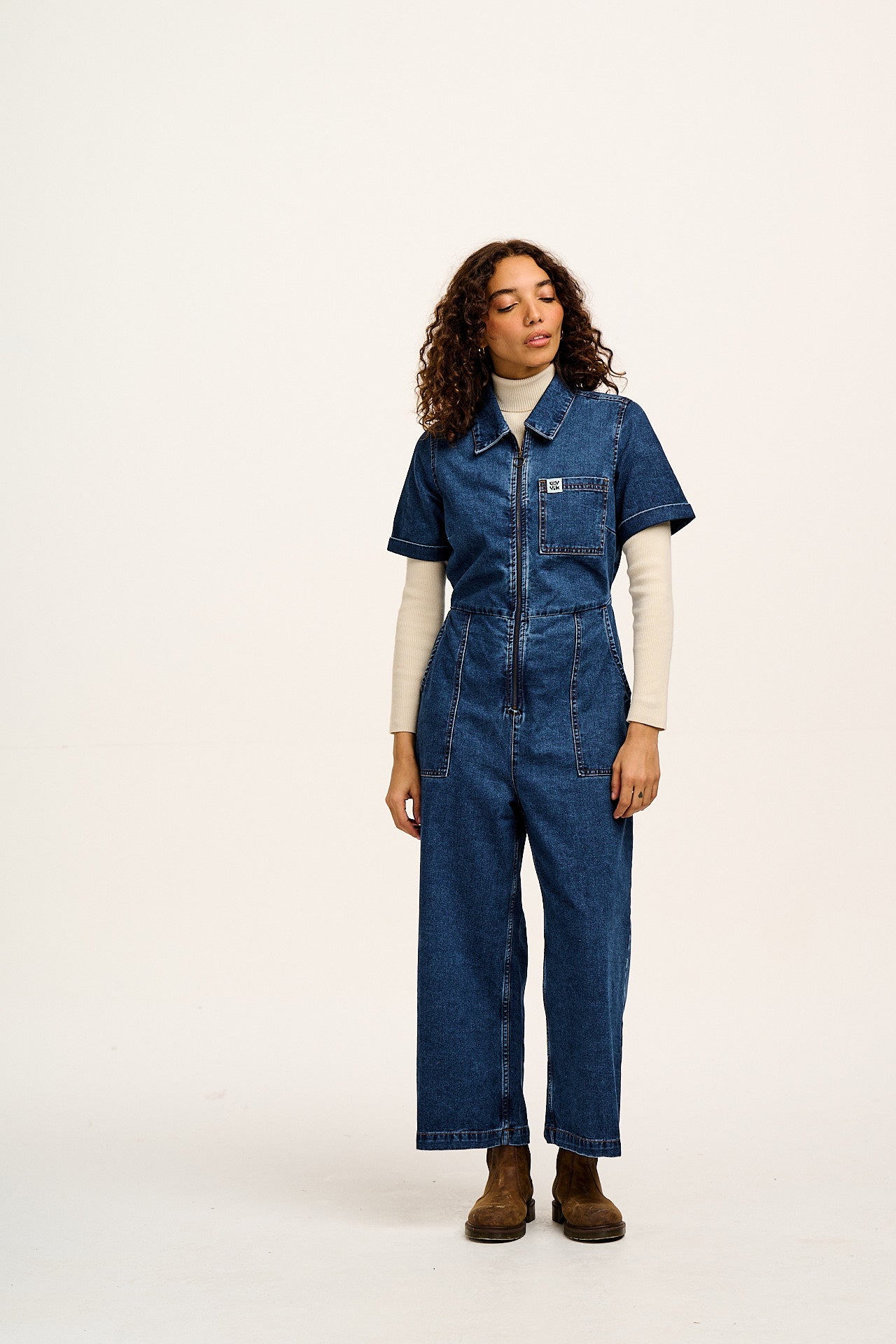 Ragan - Denim Jumpsuit in Mid Wash Blue