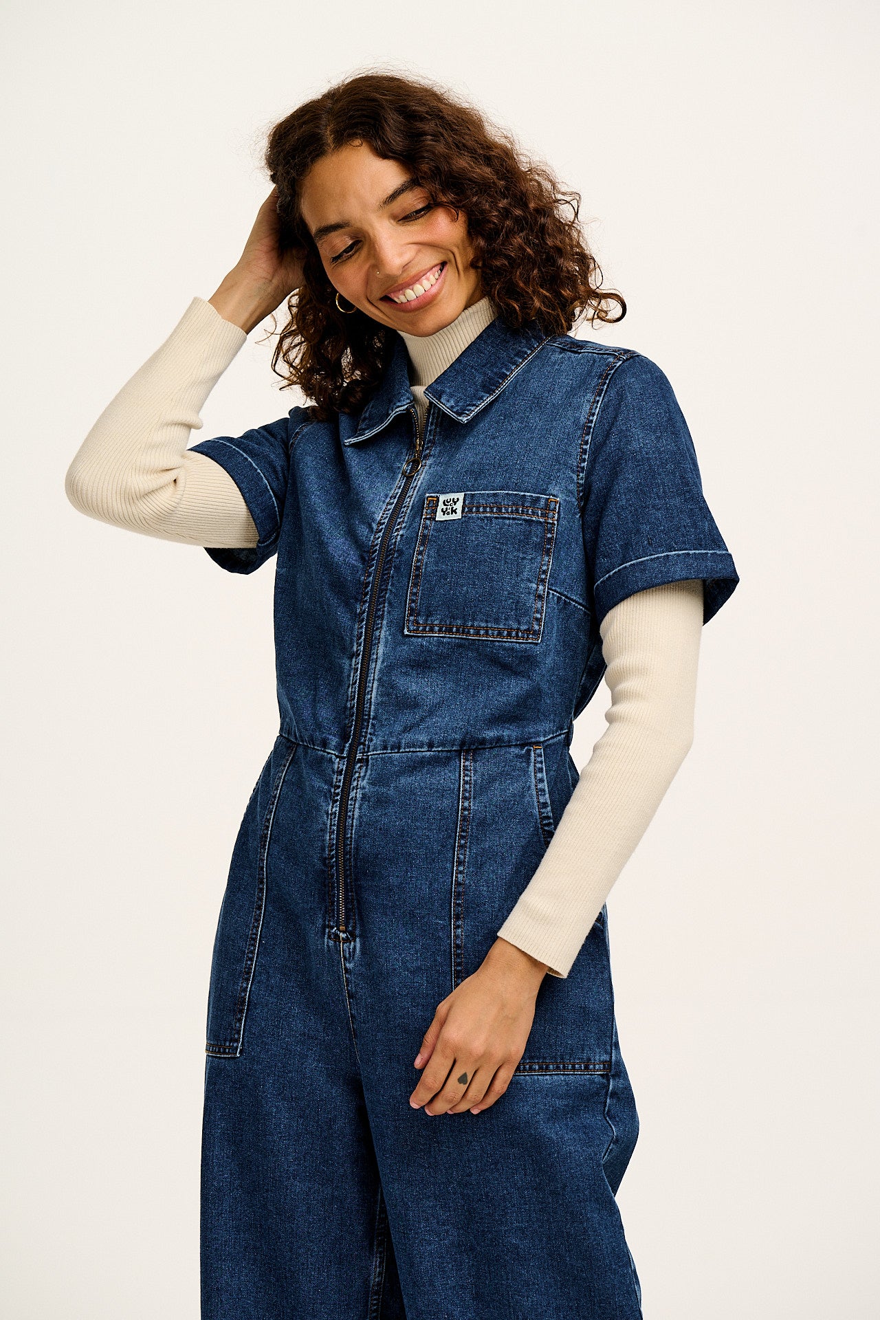 Ragan - Denim Jumpsuit in Mid Wash Blue