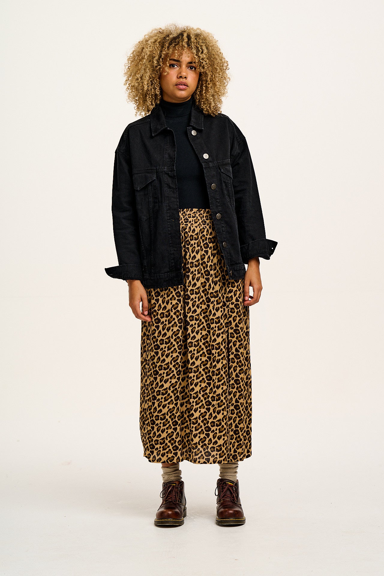 Poppy Tencel Elasticated Waist Skirt in Leopard Print