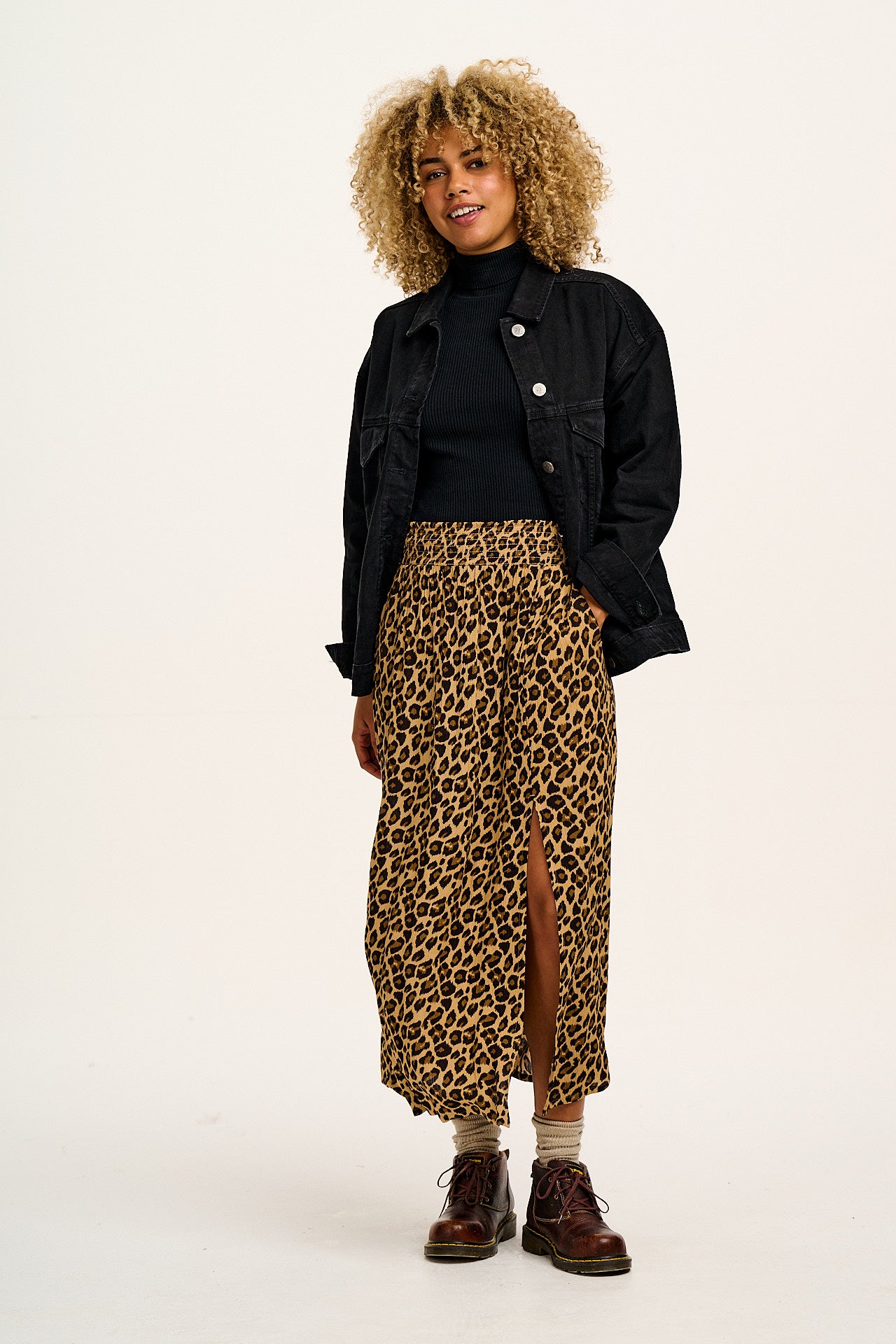 Poppy - Tencel Elasticated Waist Skirt in Leopard Print