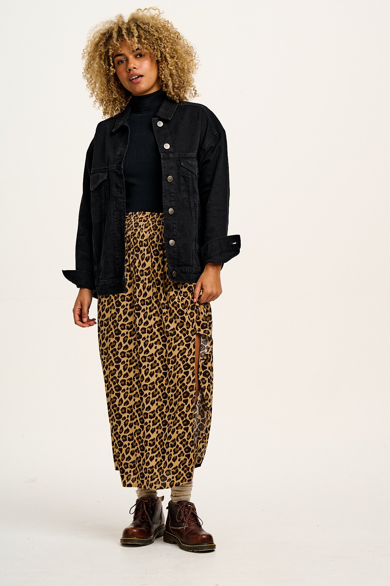 Poppy - Tencel Elasticated Waist Skirt in Leopard Print