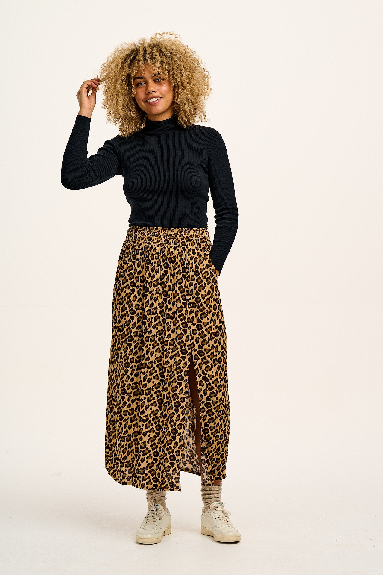 Poppy - Tencel Elasticated Waist Skirt in Leopard Print